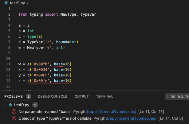 NewType and TypeVar incorrect usage not detected by pylance · Issue ...