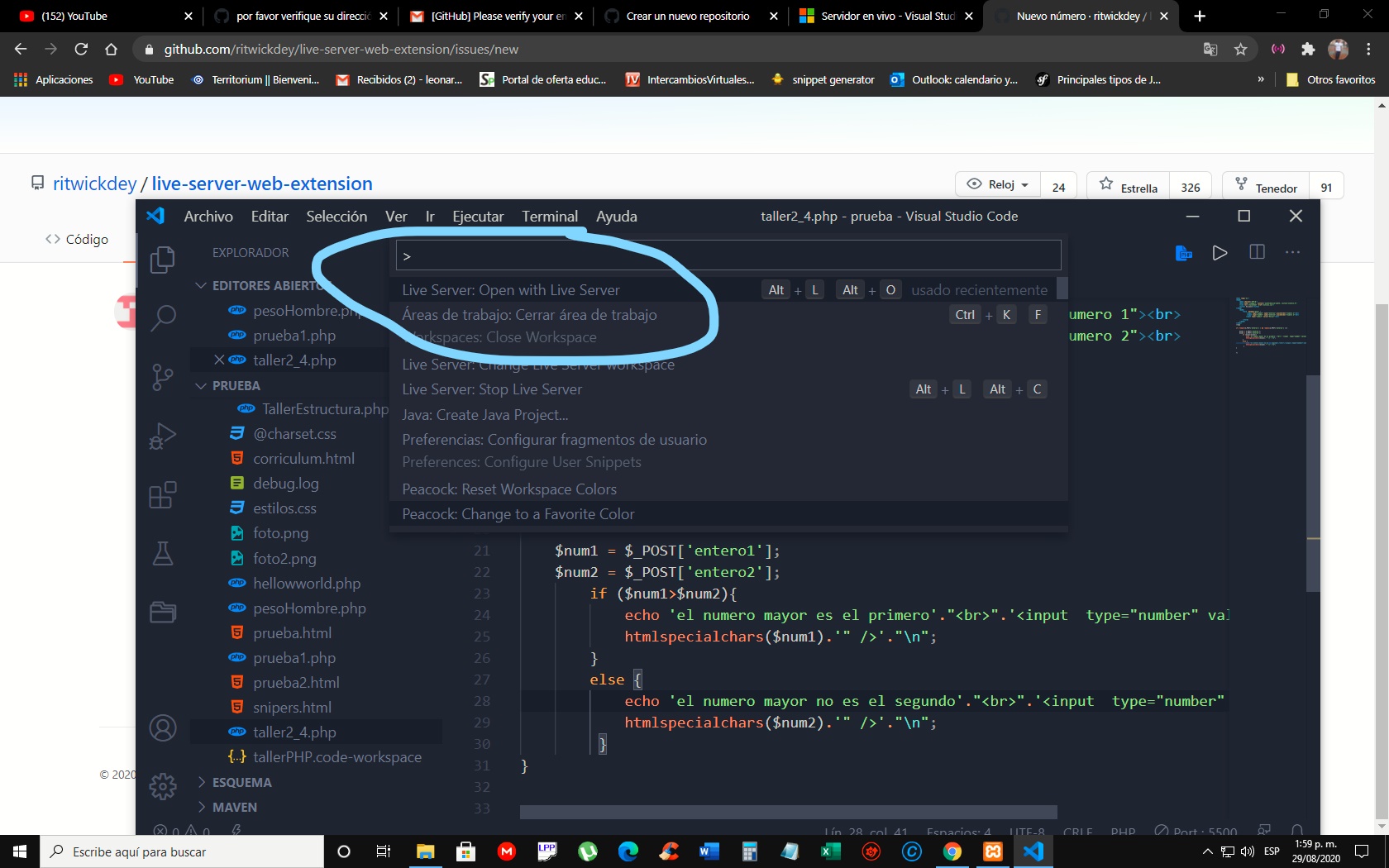 Live server PHP ya encontre una solucuion 