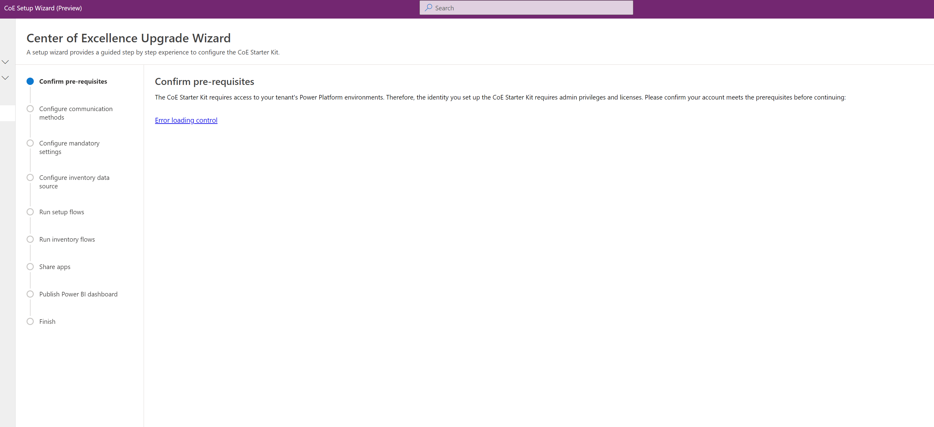 [CoE Starter Kit - BUG] CoE Setup Wizard (Preview) - Error loading ...