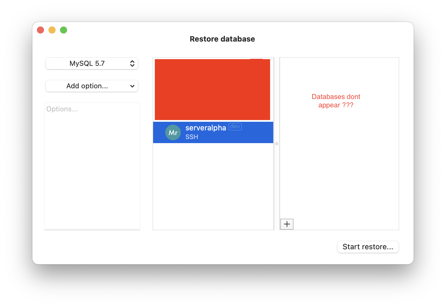 Databases view keeps empty when using the restore tool on an unknown ...