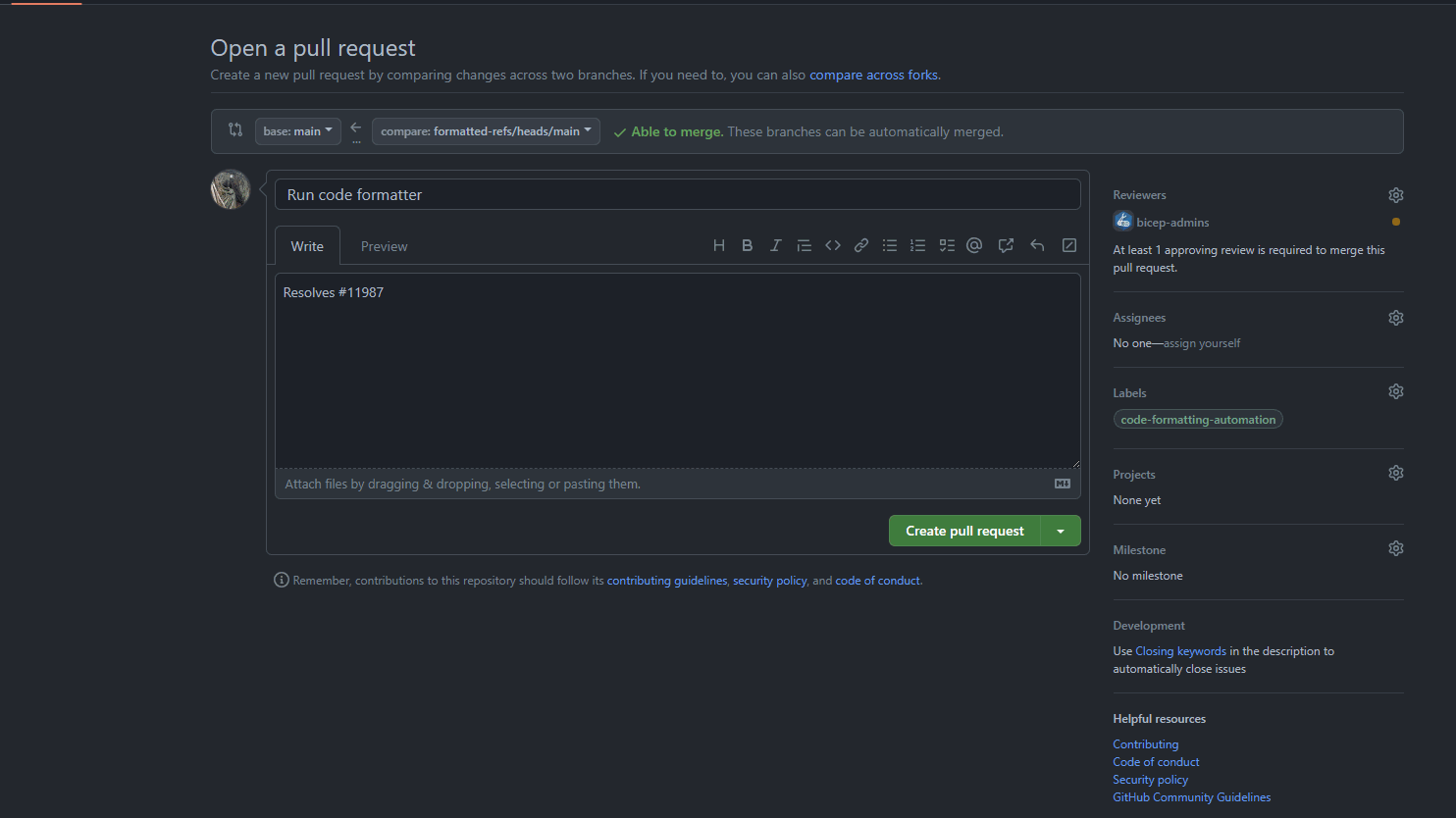 Reformat code issue 11987 azure bicep github