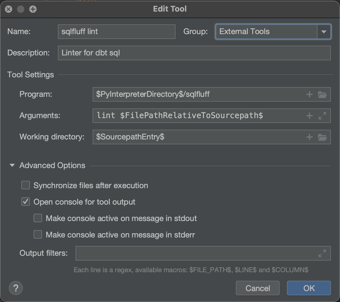 Integrate SQLFluff with PyCharm (possibly other IDEs?) as a