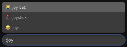 Searching emoji with <code>:joy</code>