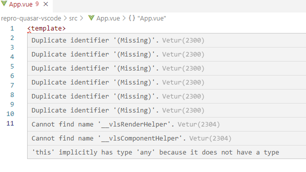 Vetur errors after upgrading @quasar/app from 3.2.6 to 3.2.7 · Issue ...