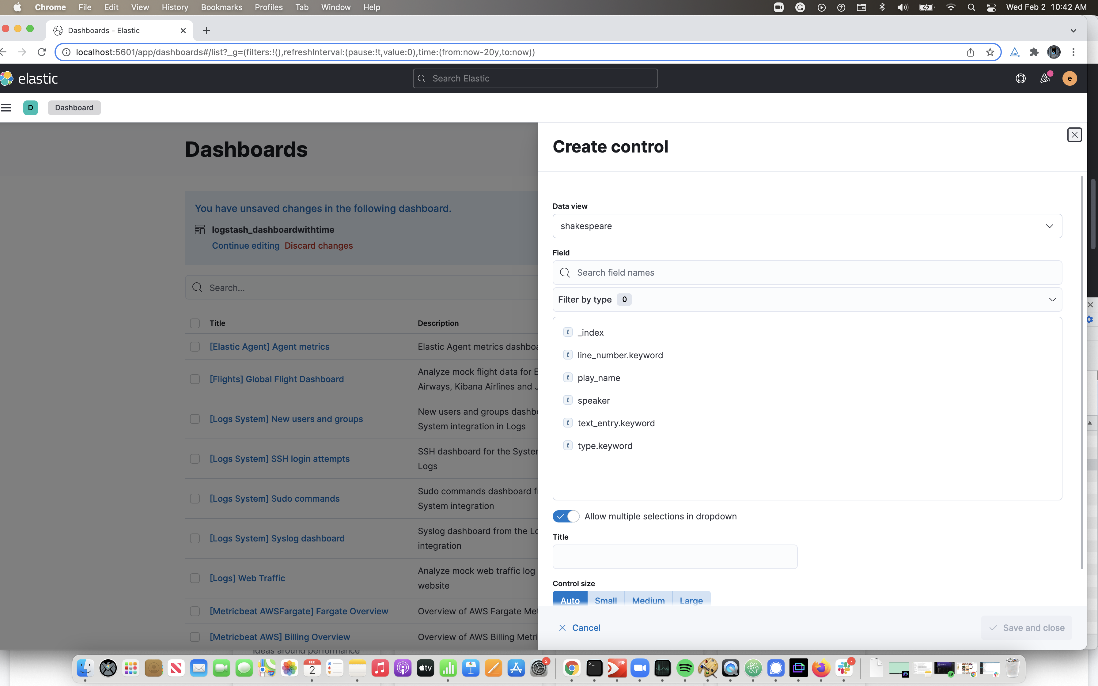 Dashboard controls panel remains open after user navigates away from ...