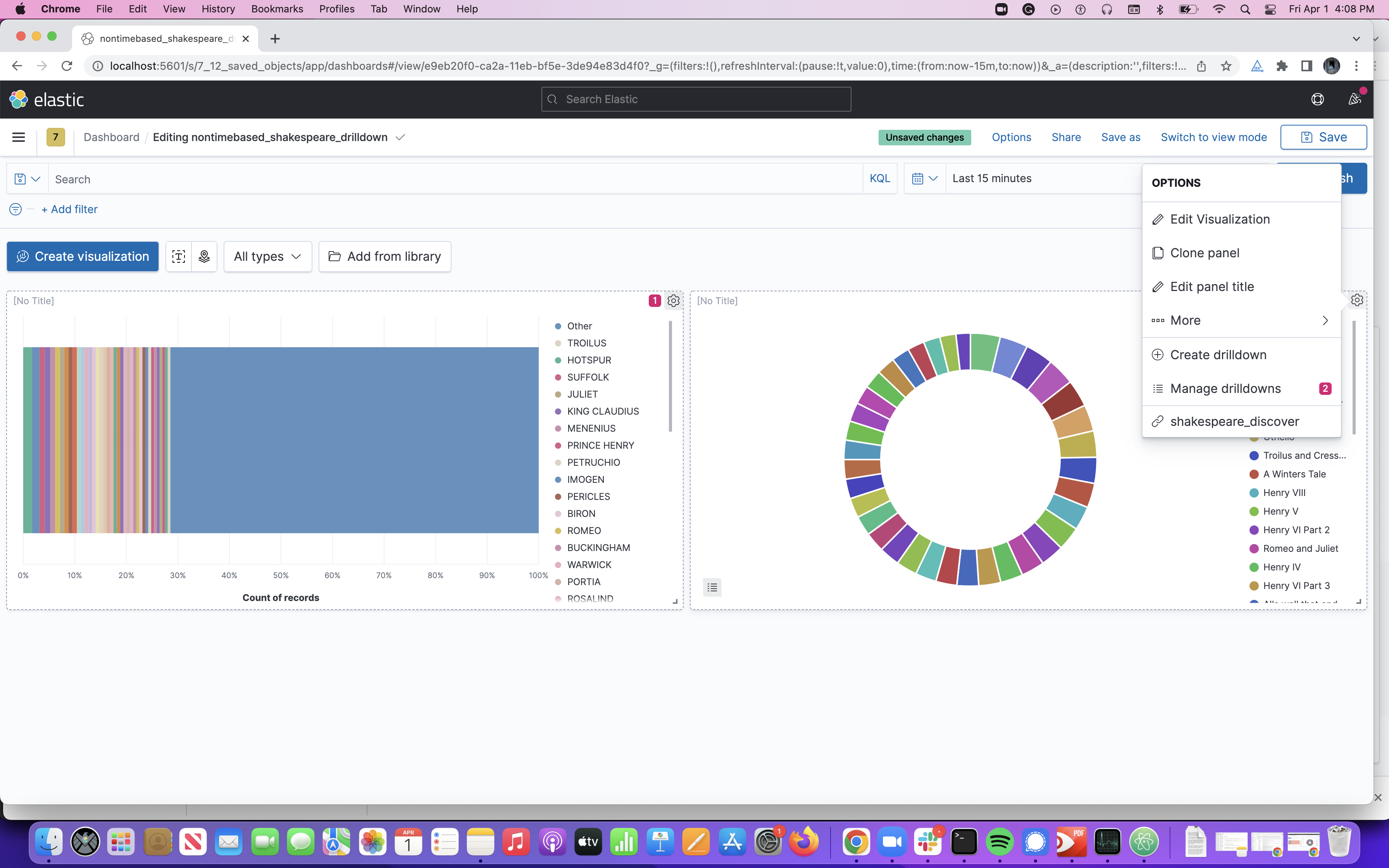 Dashboard edit panel menu doesn't show on pie chart visualization with ...
