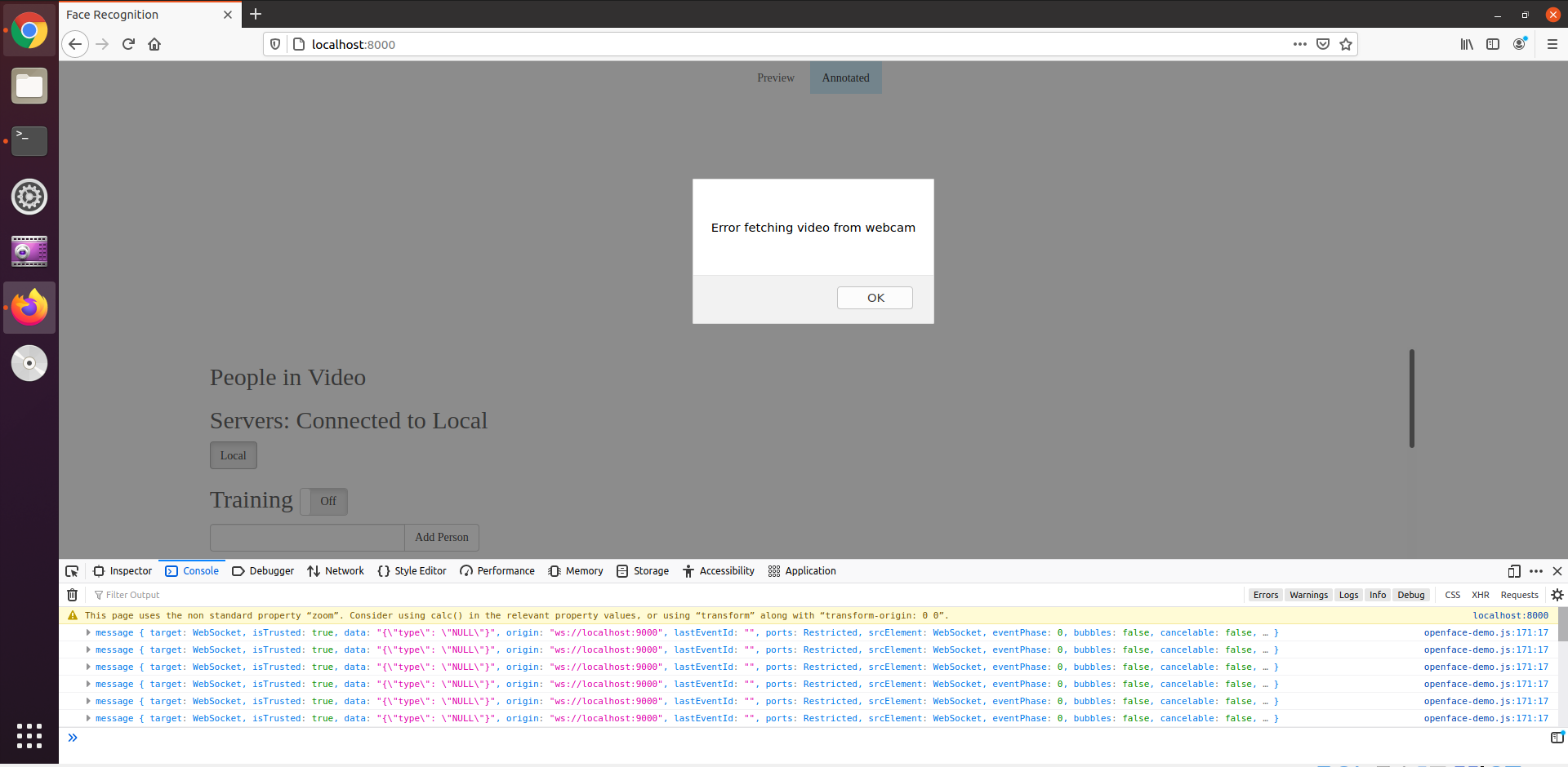 localhost:8000 says Error fetching video from webcam · Issue #444 ...