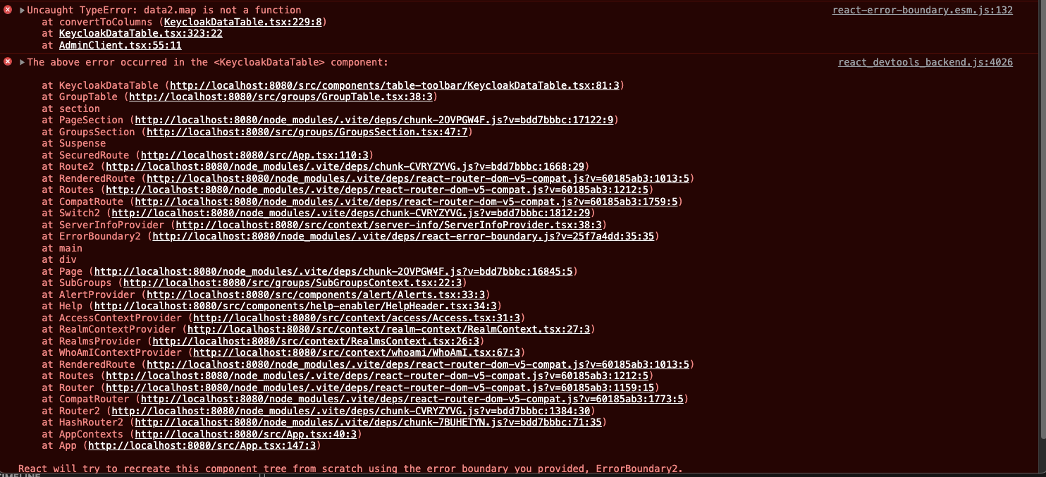 Error on Groups page and Authentication page · Issue 18065 · keycloak
