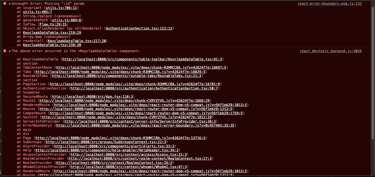 Error on Groups page and Authentication page · Issue 18065 · keycloak