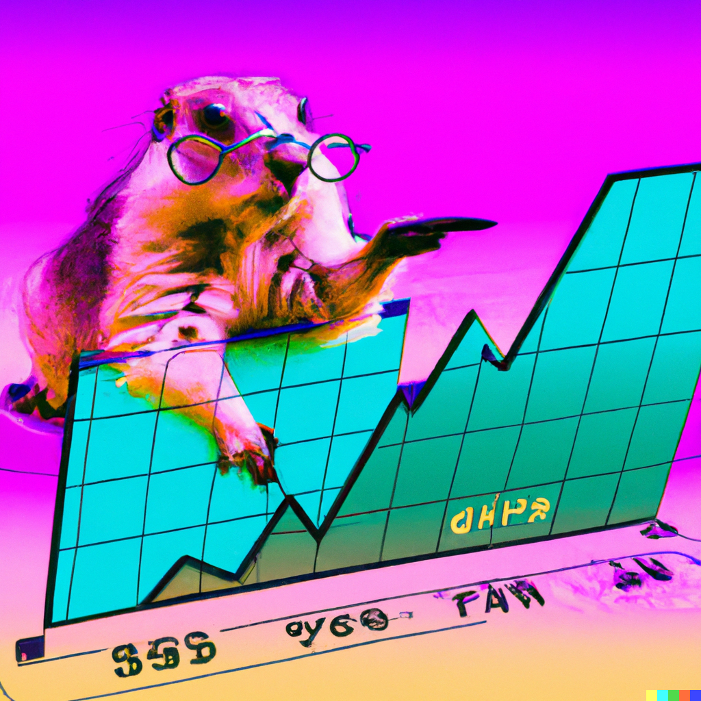 DALL·E 2022-12-12 15 59 40 - A Gopher pointing at a chart in the style of vaporwave