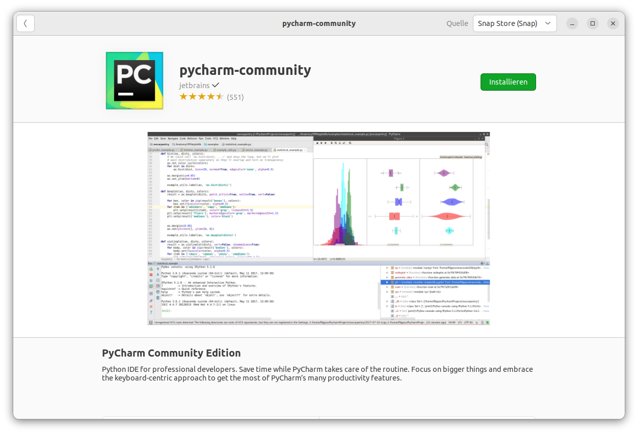 PyCharm in der Software-Verwaltung von Ubuntu
