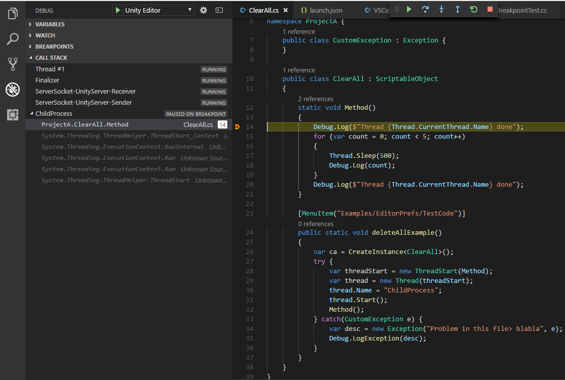 Debug mode pause script. only pause one thread · Issue #87 · Unity ...