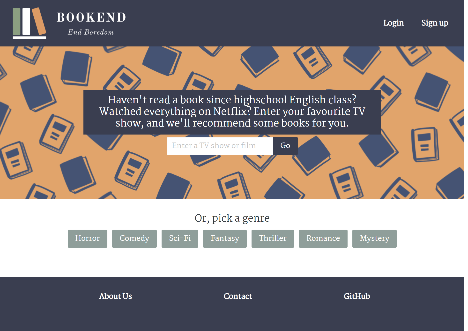GitHub - project3UOT/bookend: This is a website that will suggest books ...
