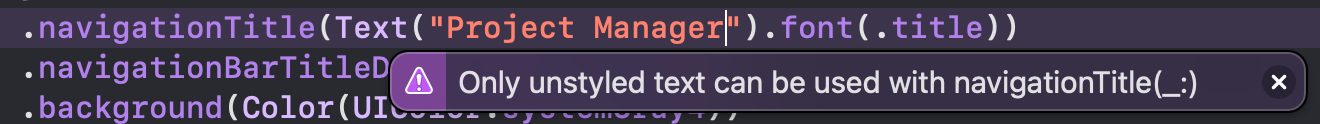 navigationTitle 에는 unstyled text 만 들어갈 수 있다 - SwiftUI