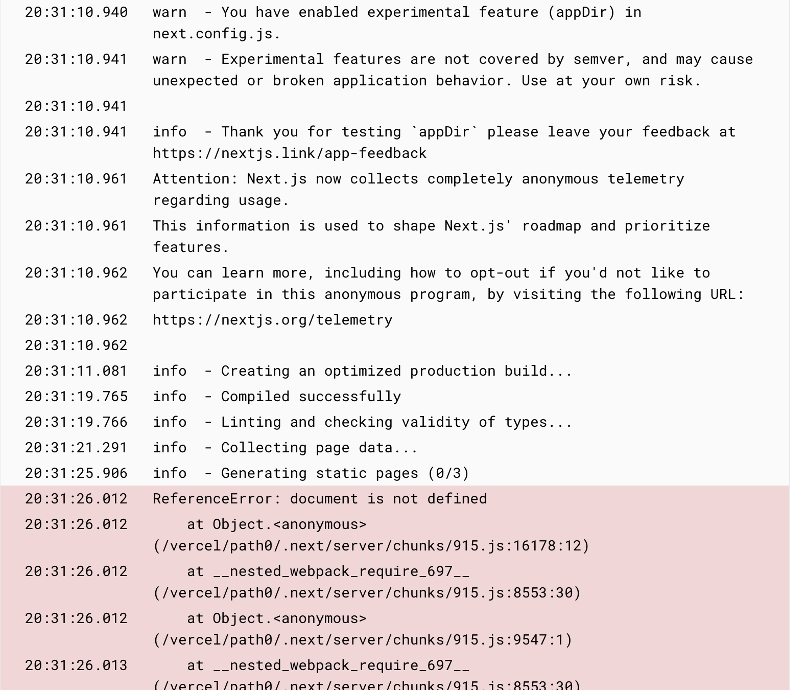 App Dir: Error in Prod (on deployment) but not in Dev · vercel ...
