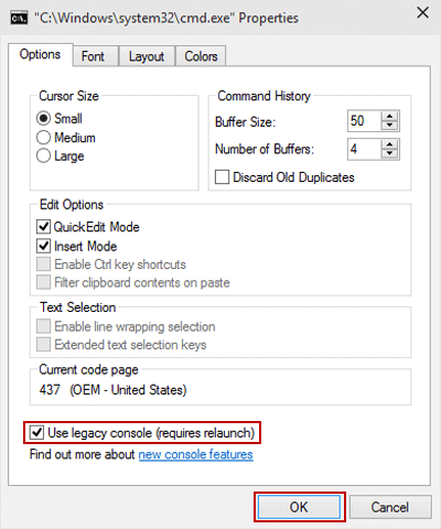 select-use-legacy-console-in-options