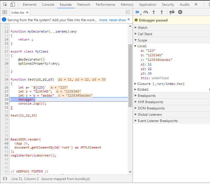 Source shown as a string in chrome dev tools when use string template