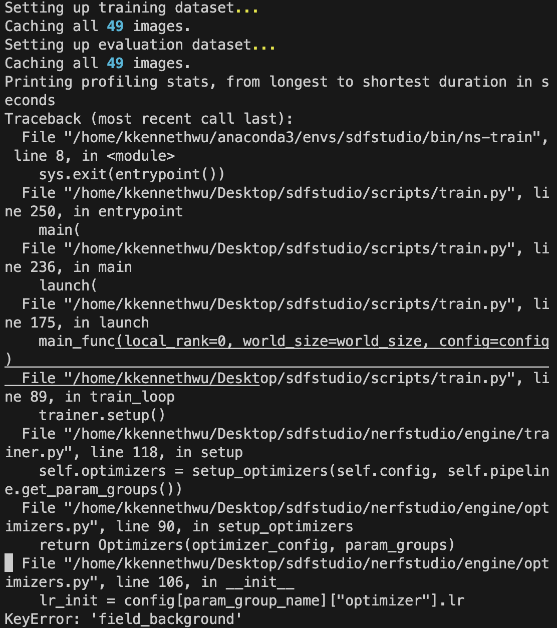 KeyError 'field_background' when training BakedSDF with blender