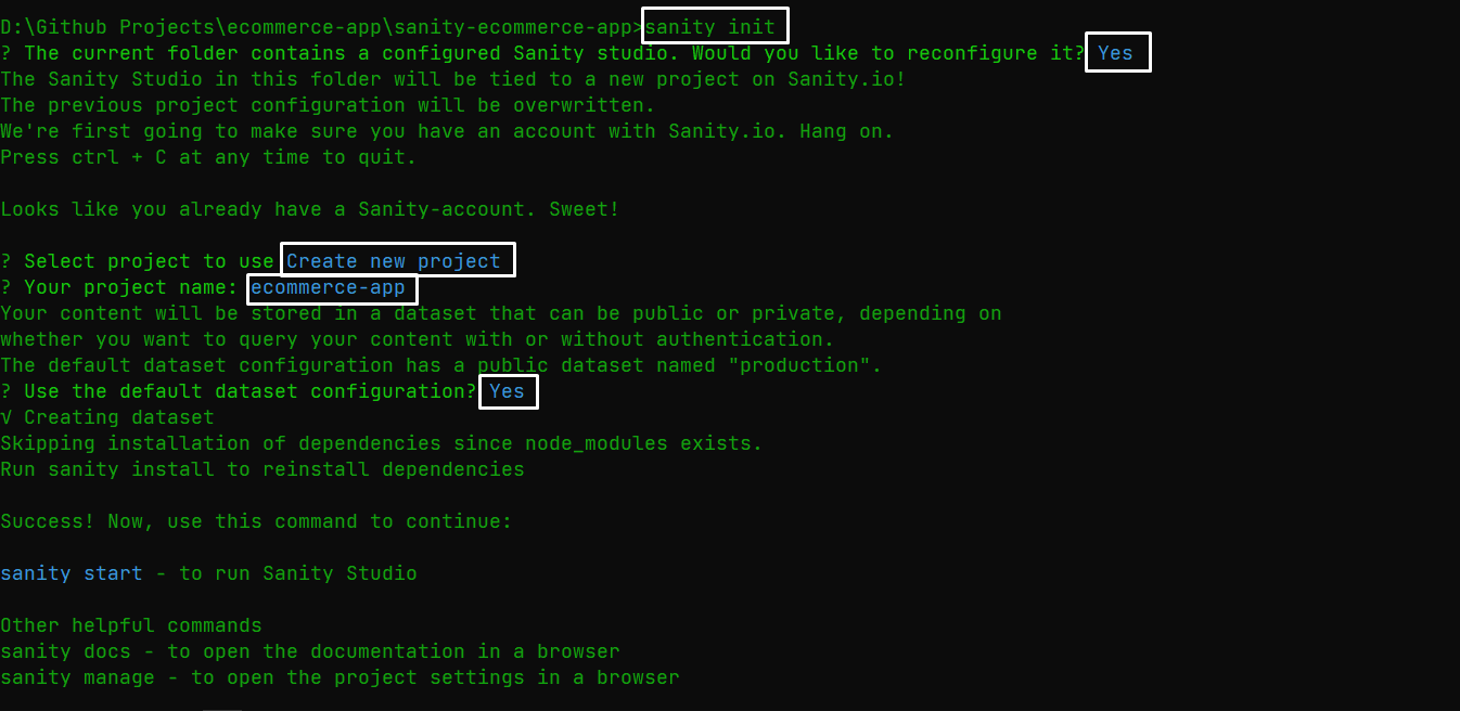 sanity init output