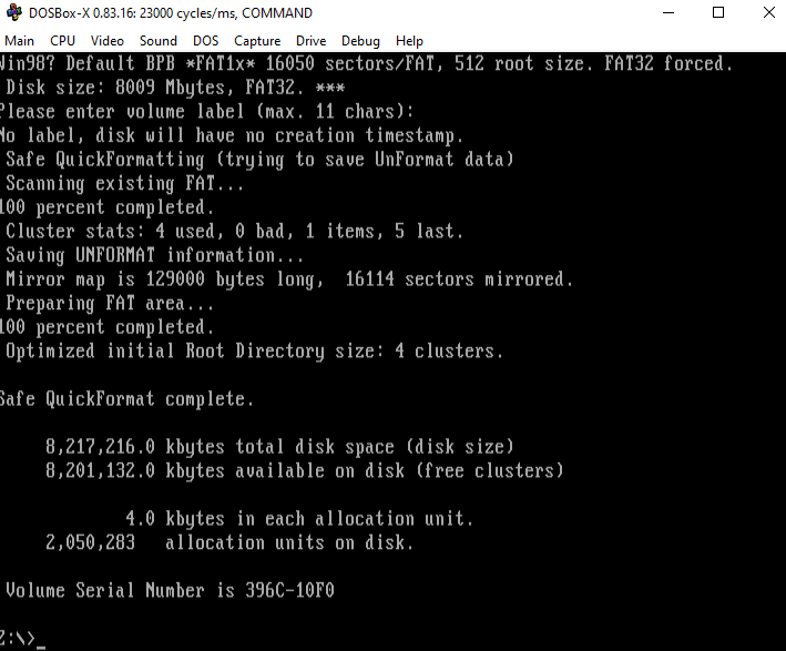using freedos format to format 8gb hdd image doesn't work ; dosbox-x ...
