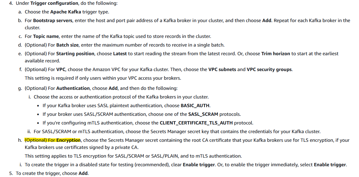 adding encryption kafka trigger
