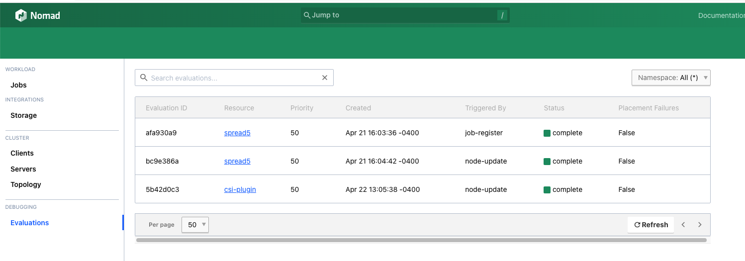 UI Evaluations table has a horizontal scrollbar with no overflow