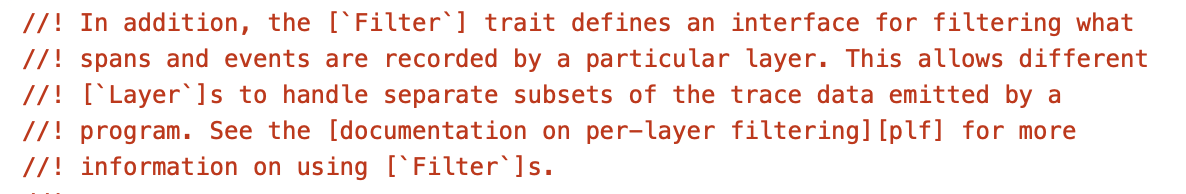 screenshot of the comment as seen in Nova. There is no special highlighting for intra-doc links.