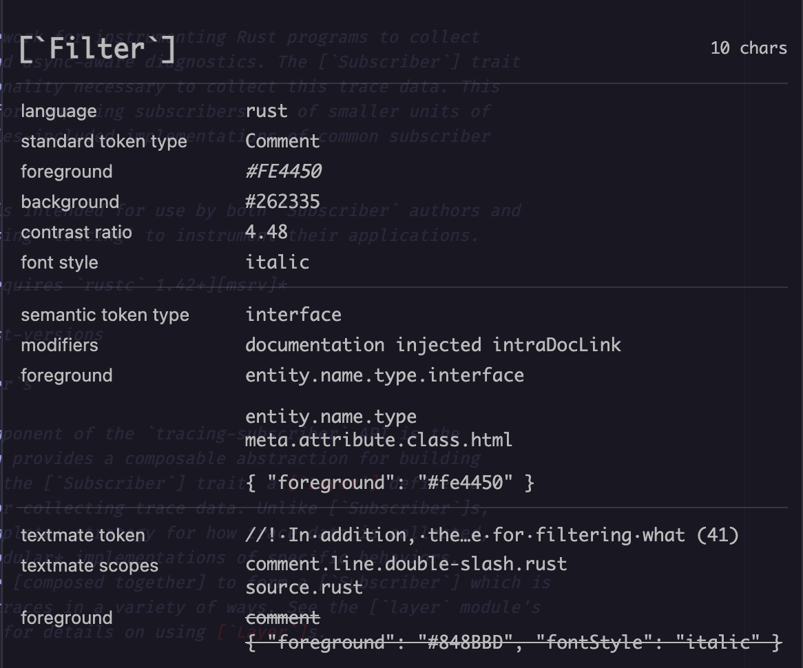 screenshot. semantic token type: interface. modifiers: documentation injected intraDocLink