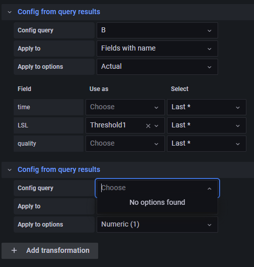 Transforms Config from query results, add support for more thresholds