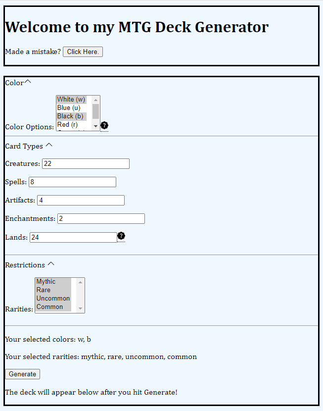 GitHub brandonhofbauer/magicdeckgenerator Full stack web app that