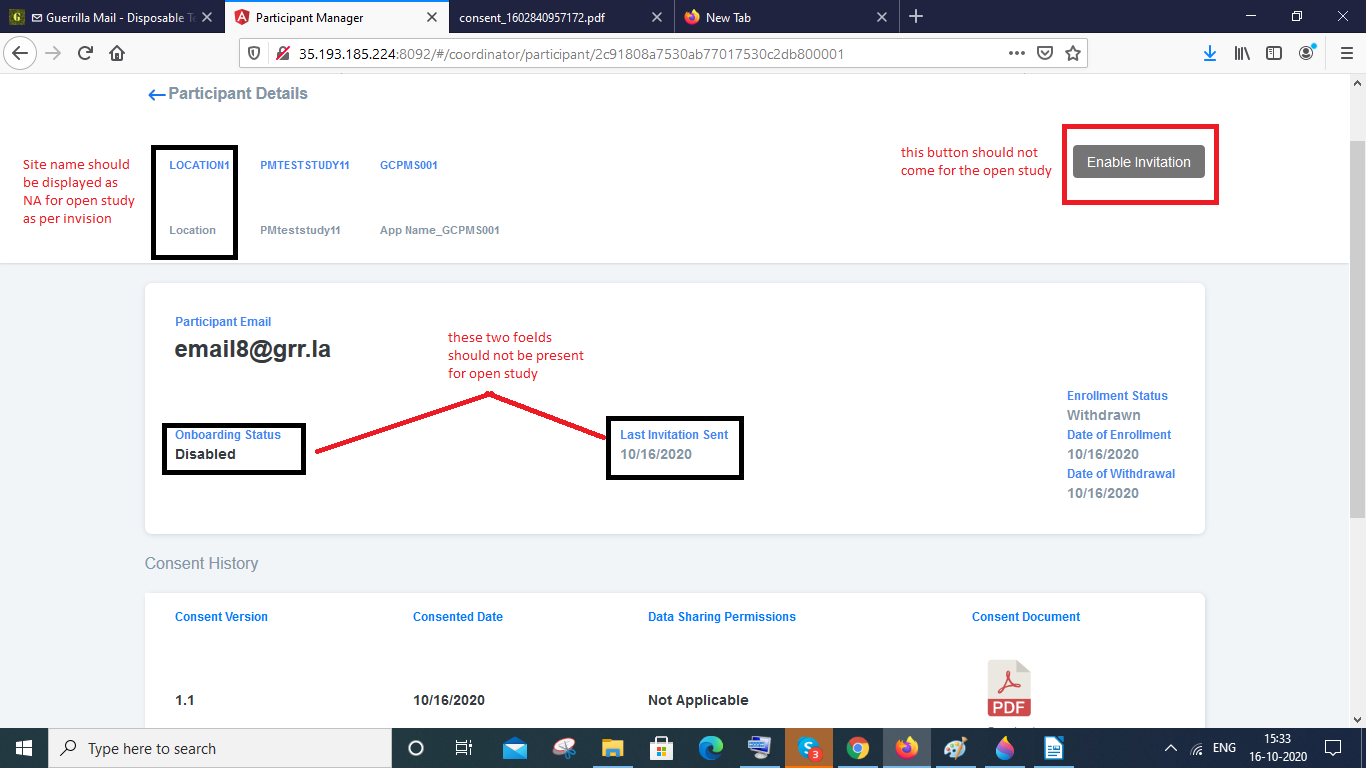 Open study > Participant details page > UI issue : Some of the fields ...