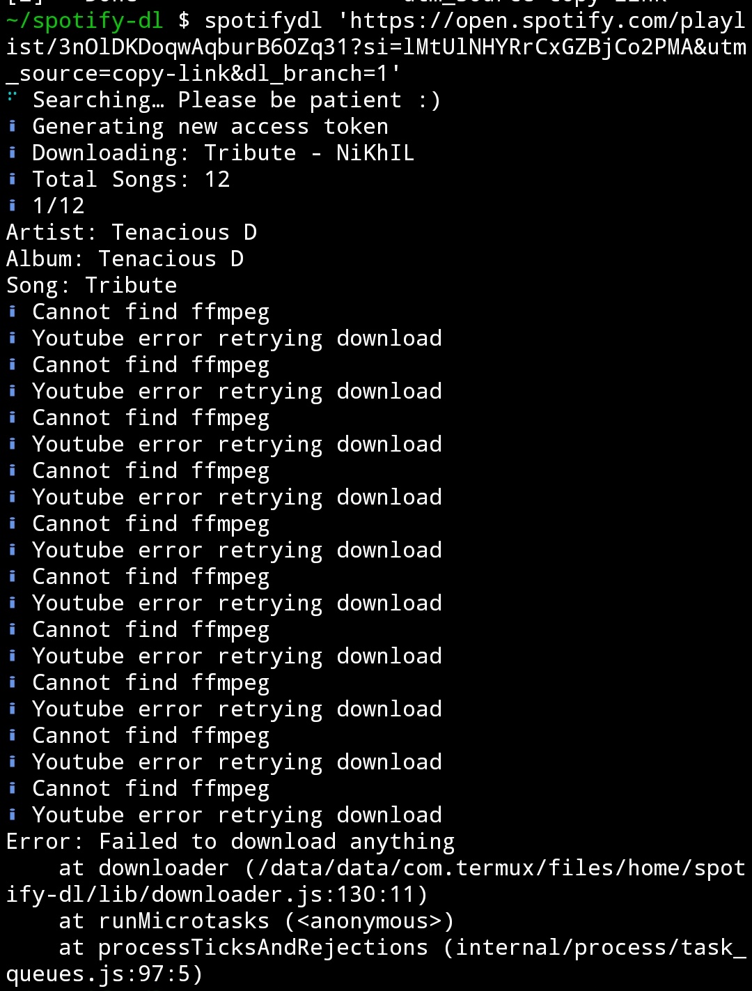 Youtube error retrying downloand & cannot find ffmpeg · Issue #129 ...