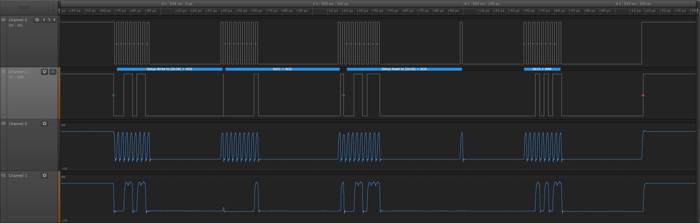 Can't read from I2C sensor with clock rate of 400kHz on core versions 2