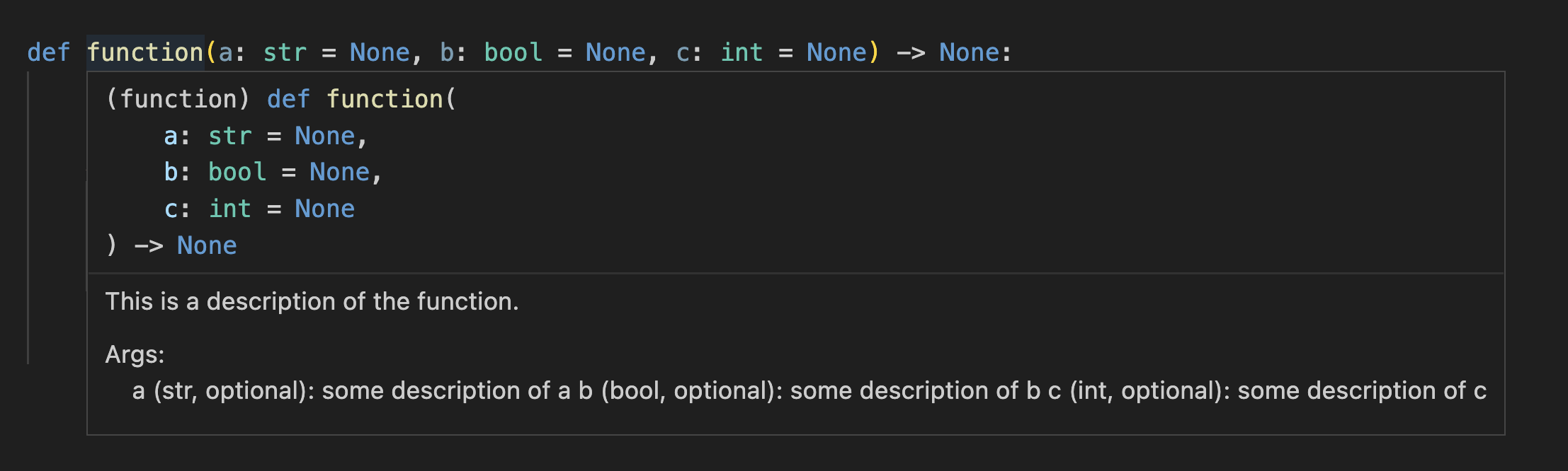 Google docstrings with type hints not displaying properly in hover ...