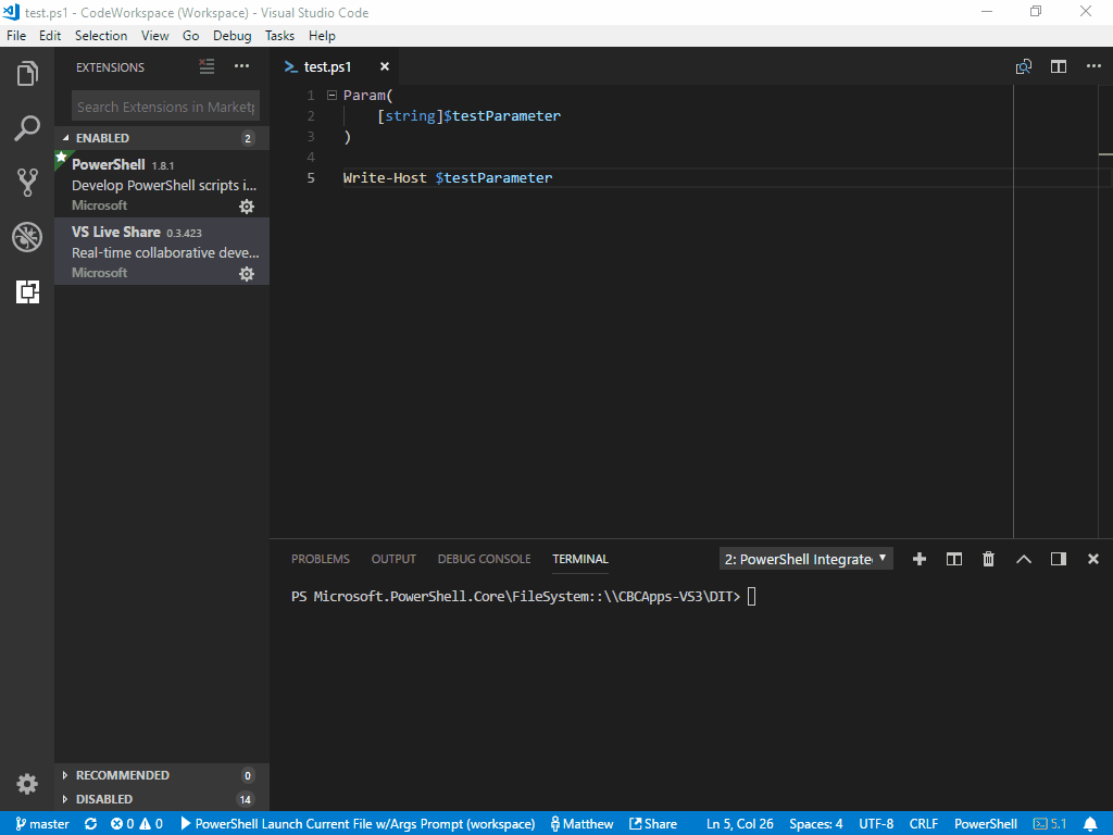  vs code powershell launch config commands aren t being properly
