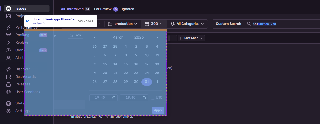 UI: Issues date filter dropdown is not fully visible with absolute date ...