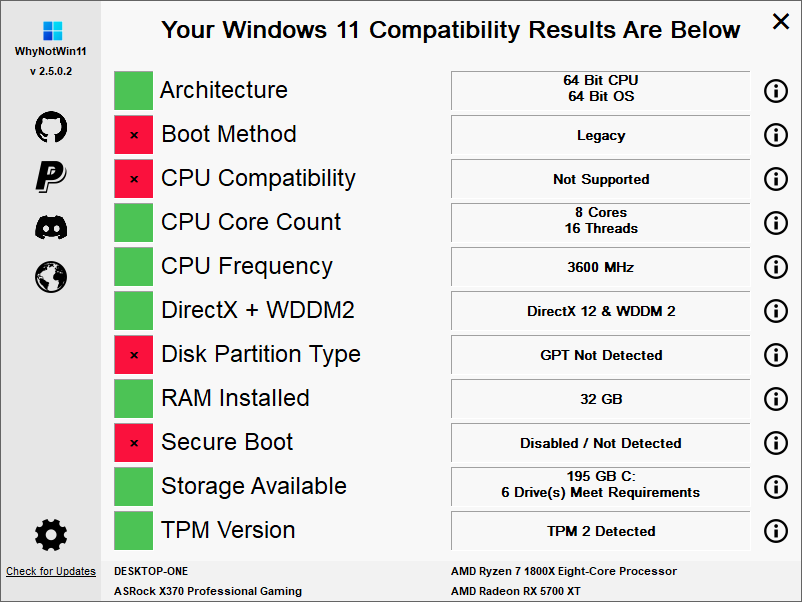 GitHub - rcmaehl/WhyNotWin11: Detection Script to help identify why your PC  is not Windows 11 Release Ready. Now Supporting Update Checks!