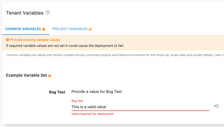 Validation error messages for Tenant Variables don't update or clear ...