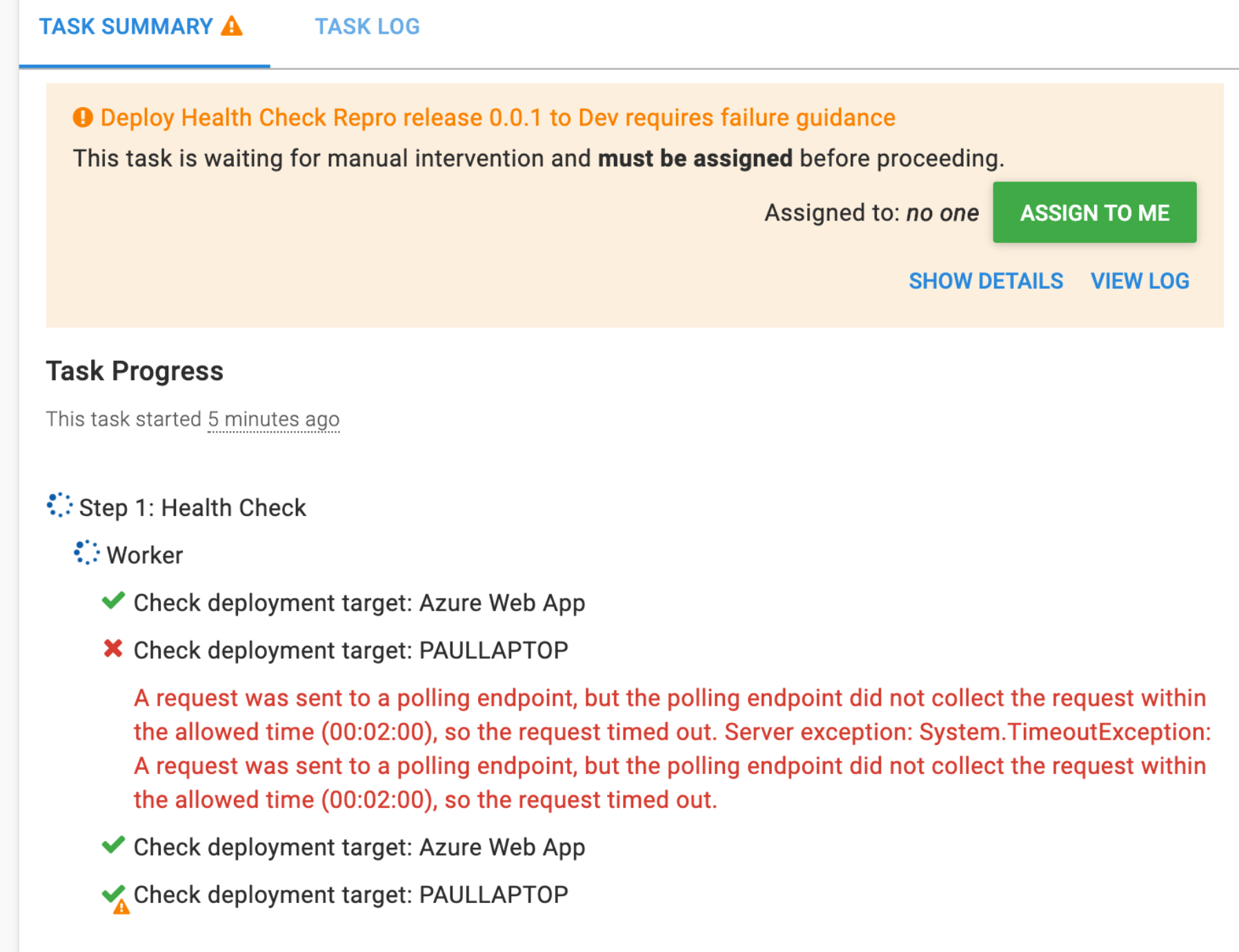Guided failure for failed health check continues to fail if health ...