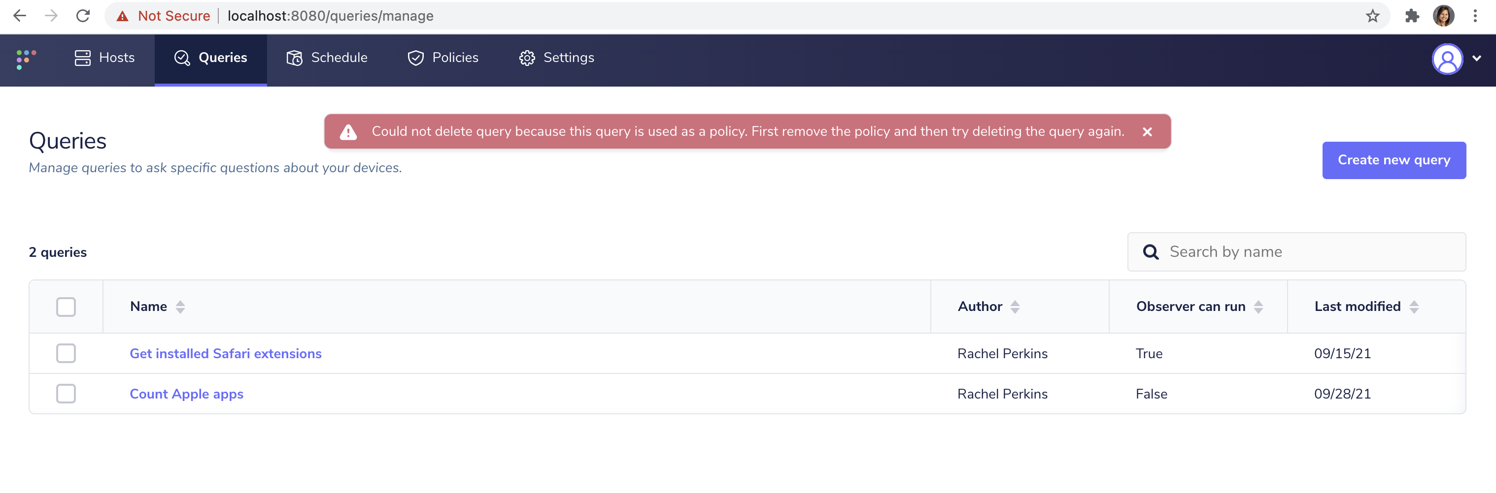 Delete Query UX: Better error handling if query is a part of policies ...