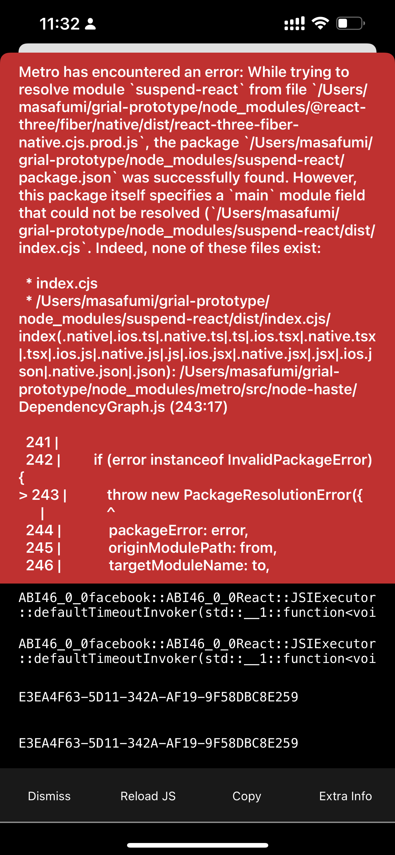 Unable to resolve "suspendreact" from "node_modules/reactthree/fiber