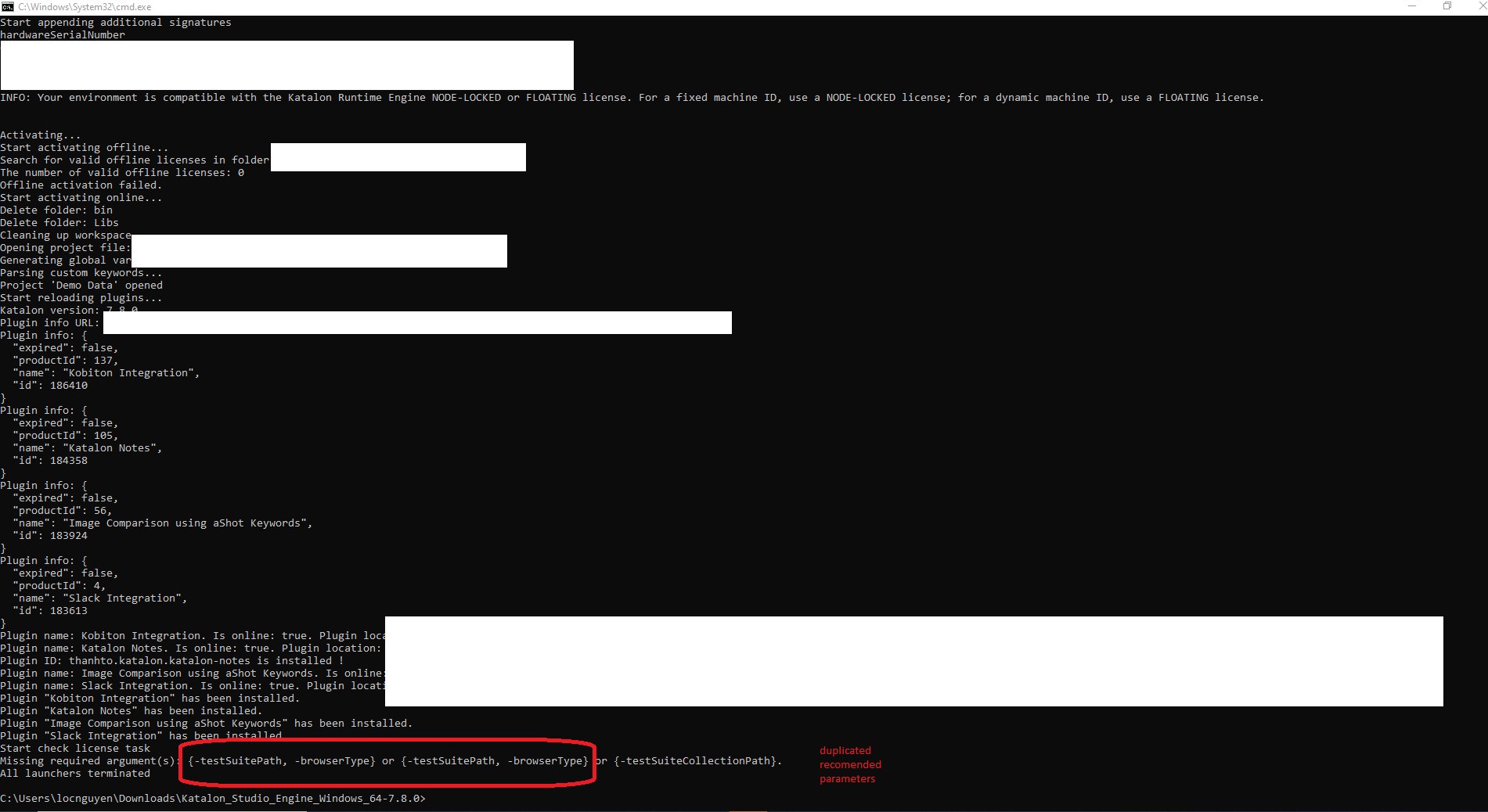 [Katalon 7.8.0] Duplicated recommended arguments displayed when running ...