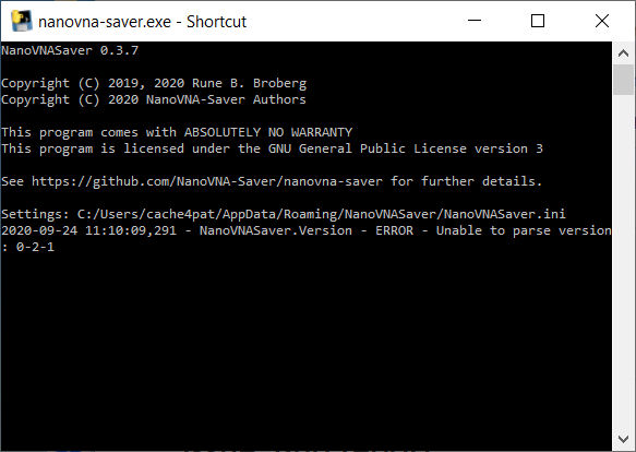 0.3.7 NanoVNA Saver Unable to parse version: 0-2-1 with NanoVNA-F ...