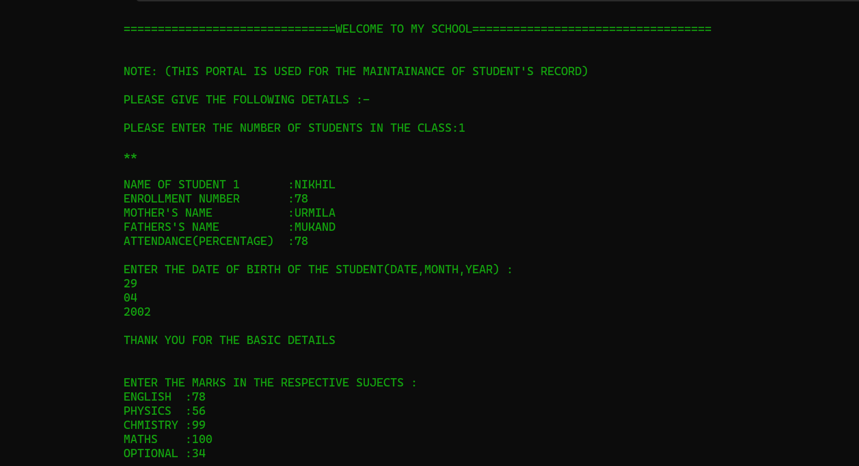 GitHub - NIKHIL2904/REPORT-CARD: 1ST SEMESTER PROJECT