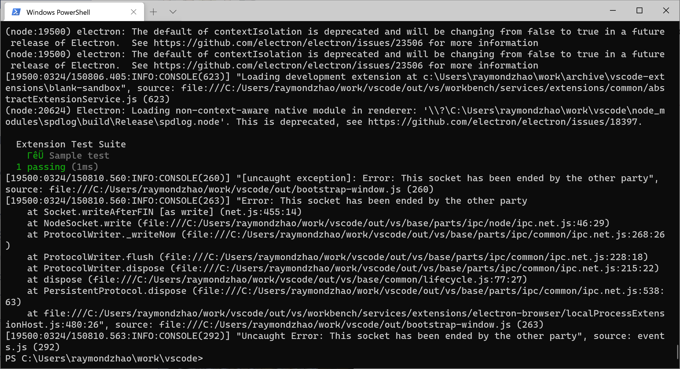 Exception printed after running extension tests · Issue #119065 ...