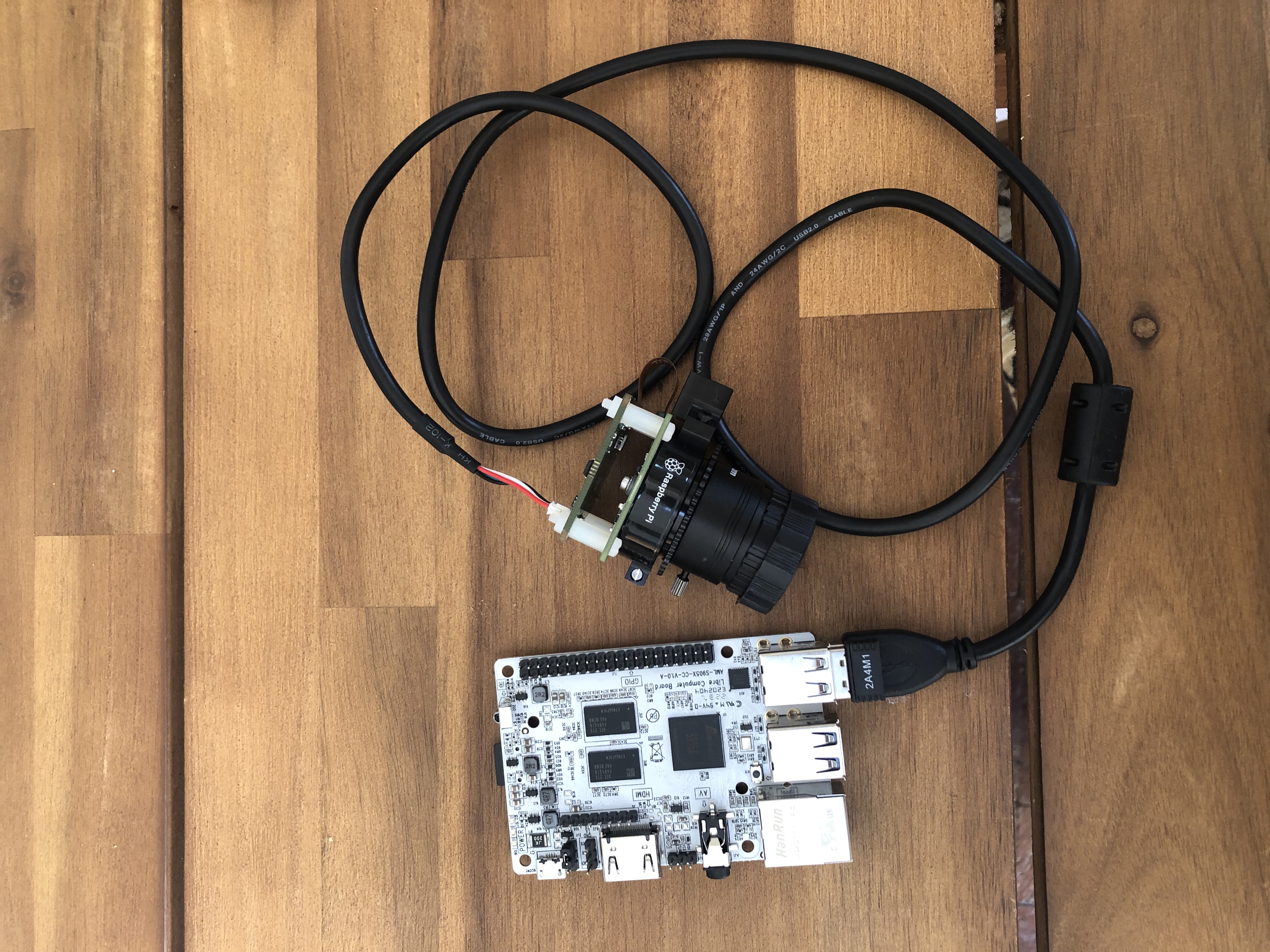 Le Potato with the adapted RP HQ camera connected via USB