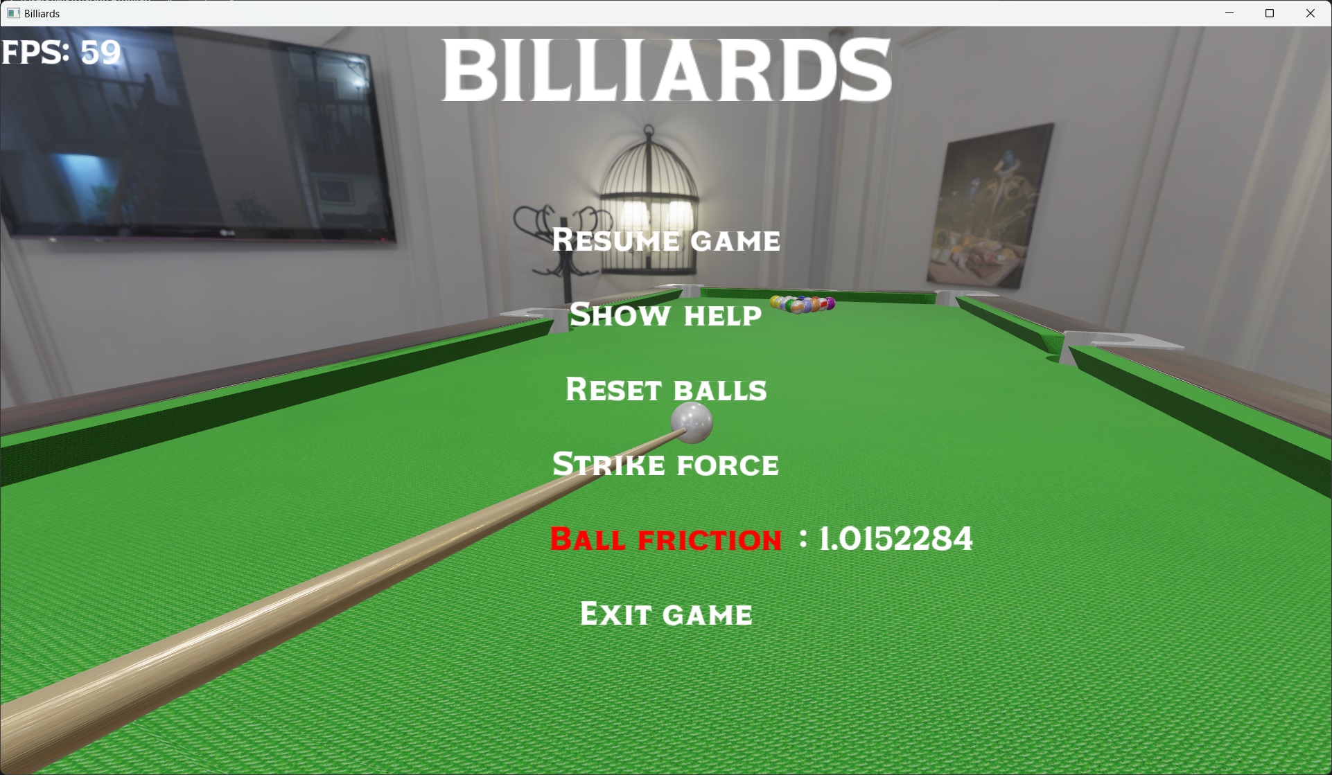 GitHub wm1511/Billiards University project 3D billiards game based