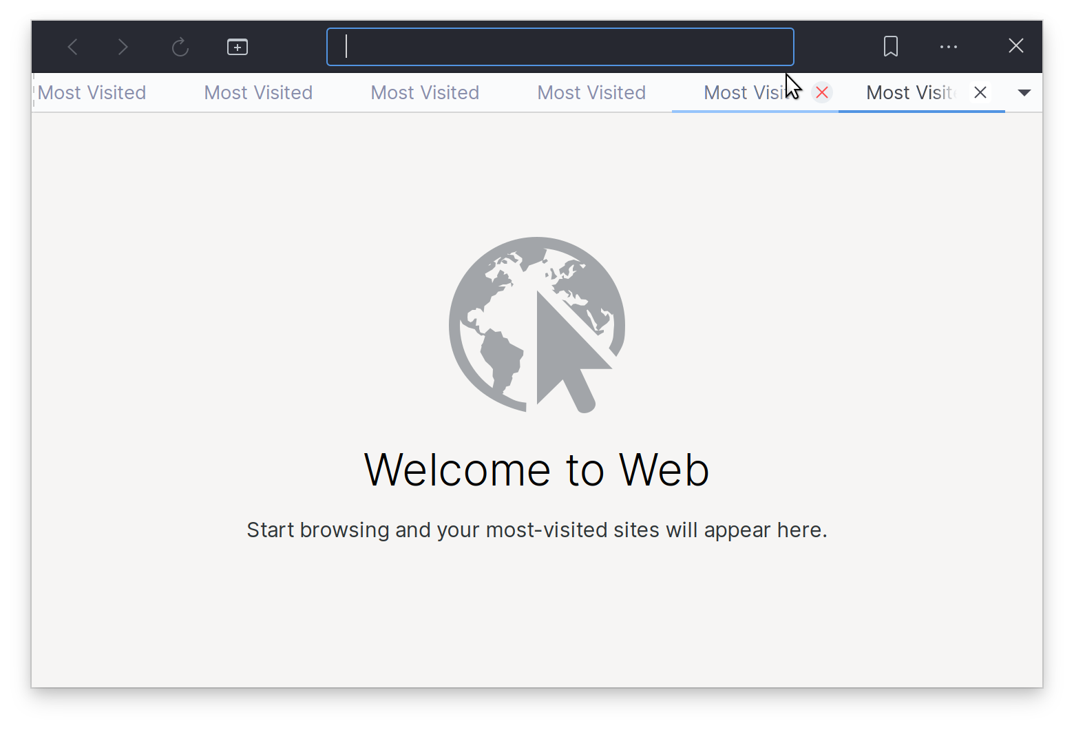 GNOME Web screenshot, tab bar themed