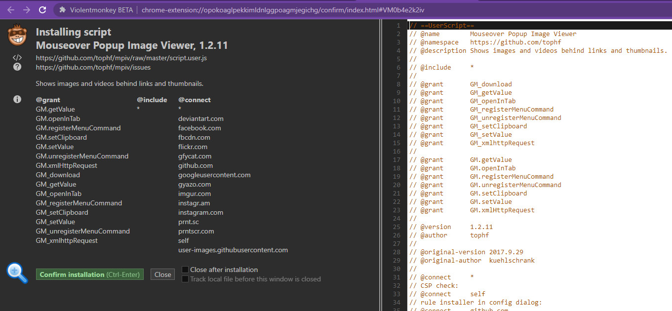 In script installation page, the code area is unthemed (dark theme ...