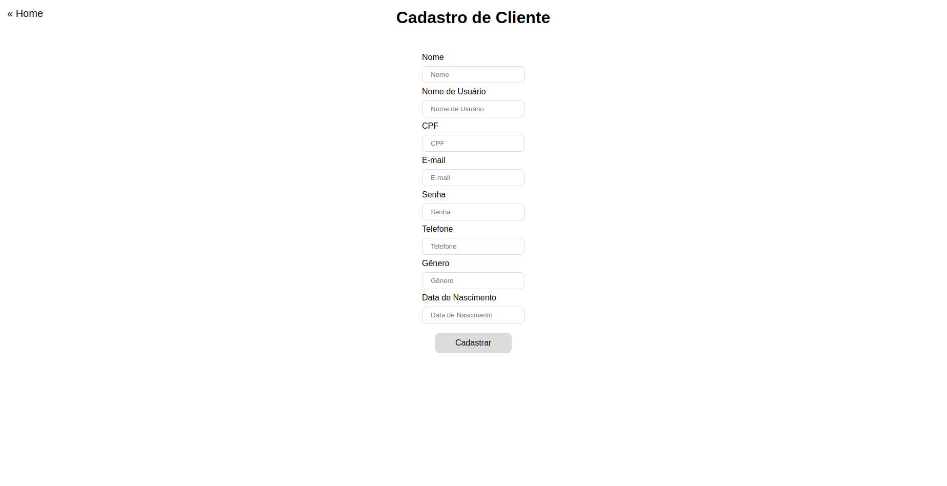 Cadastro de Cliente
